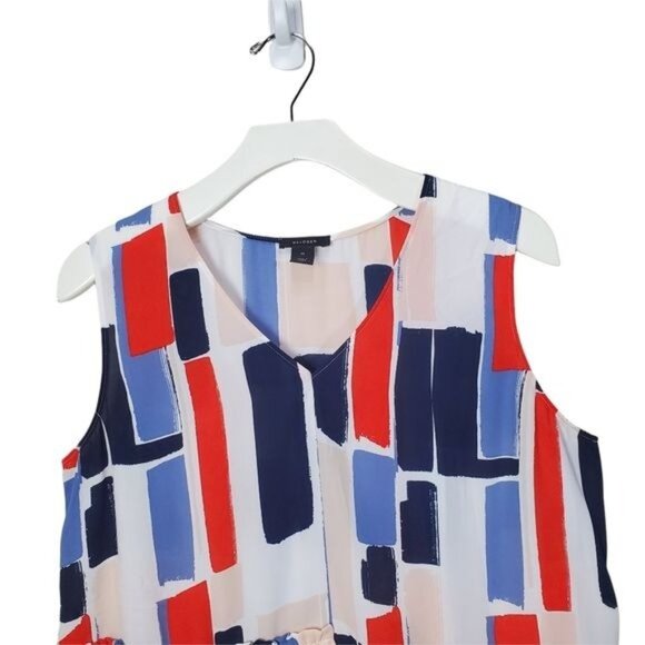 HALOGEN Womens Blouse Medium Sleeveless Color Block Sheer Peplum Ruffle Red Blue - Picture 5 of 8